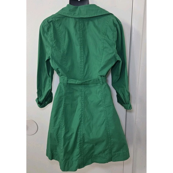 Old Navy Kelly Green Trench Coat Jacket Women Medium Belted Double Breasted - Picture 4 of 8